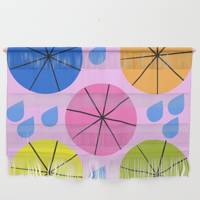 Mid-Century Modern Spring Rainy Day Pink Wall Hanging