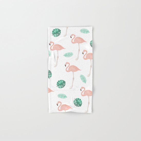 Hand painted pastel pink flamingo tropical leaf watercolor pattern Hand & Bath Towel