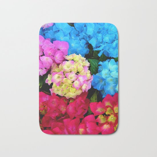 Red Blue Rose Flower Blossoms Hydrangeas Bath Mat