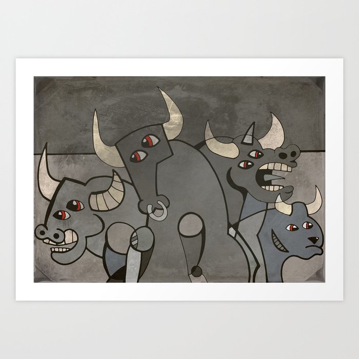 Four Bulls Art Print