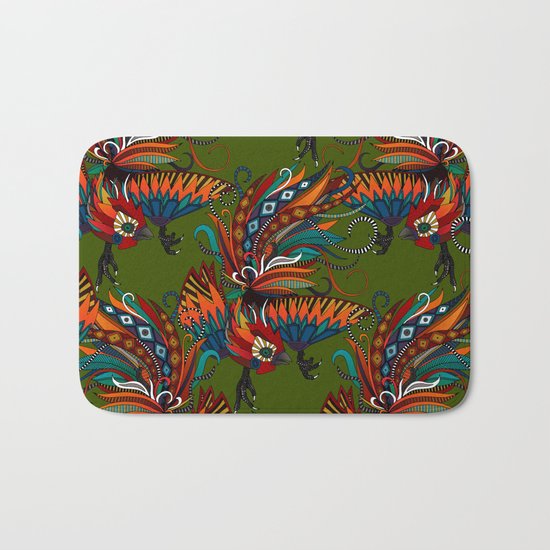 rooster ink green Bath Mat
