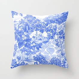 Bougainvillea Italy Blue White Throw Pillow