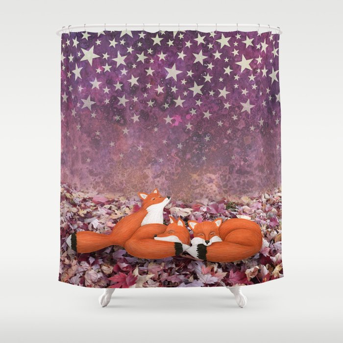 foxes under the stars Shower Curtain
