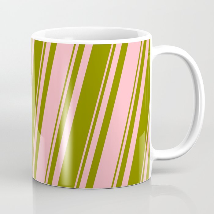 Green and Light Pink Colored Striped Pattern Coffee Mug