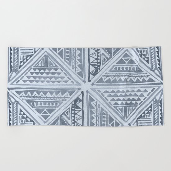 Simply Tribal Tile in Indigo Blue on Sky Blue Beach Towel