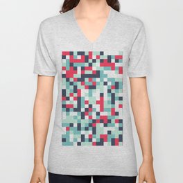 Color Halftone Background. Abstract Multicolor Texture with Squares. Retro Tech Halftone V Neck T Shirt