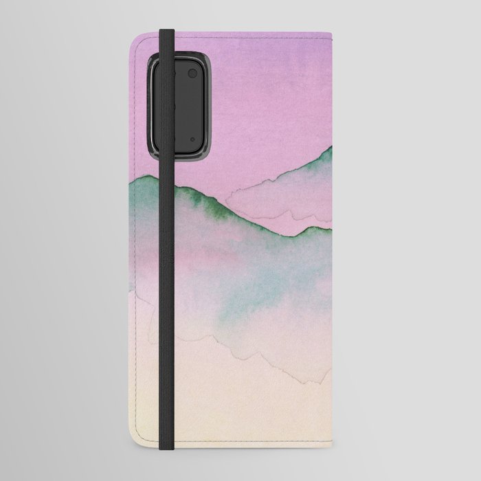 Green Top Mountain Range With Pink Sky Android Wallet Case