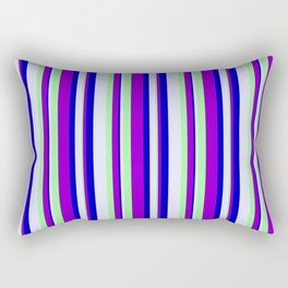 [ Thumbnail: Lavender, Green, Dark Violet, and Blue Colored Lined/Striped Pattern Rectangular Pillow ]
