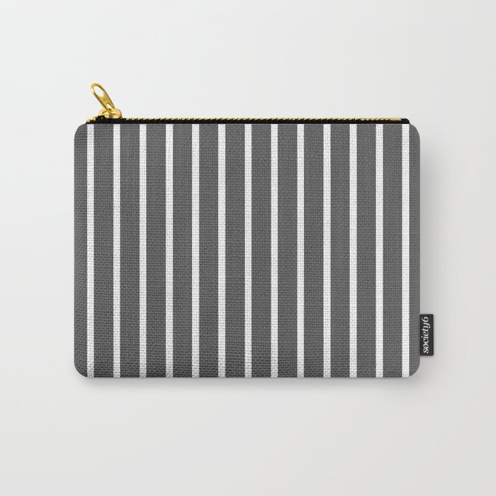 Dark Grey and White Vertical Stripes Pattern Carry-All Pouch