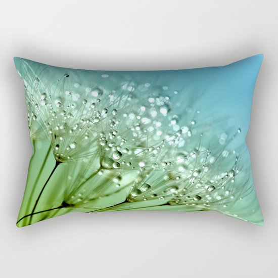Aqua Sparkling dewdrops on a Dandelion- Flower Flowers Rectangular Pillow