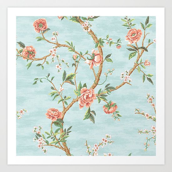 Rose bushes have thorns -Roses Flowers Floral Vintage Retro on Aqua #Society6 Art Print