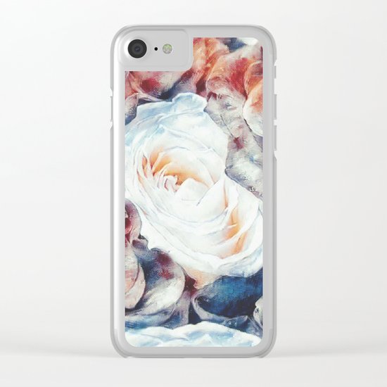 Roses print in retro drawing style watercolor digital Clear iPhone Case