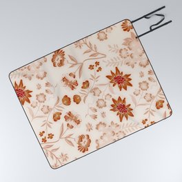 Warm Terracotta Retro Botanical Aesthetic Summer Color Floral Pattern Picnic Blanket