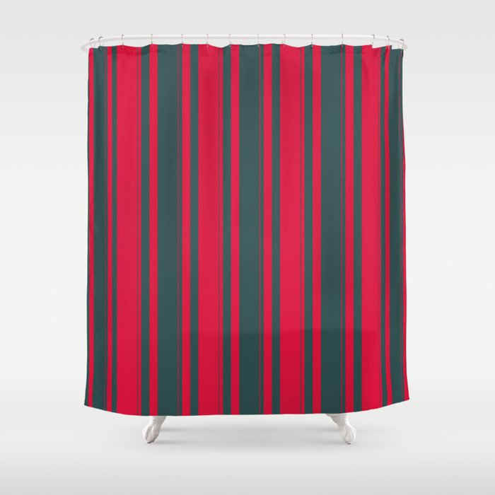 Dark Slate Gray & Crimson Colored Striped/Lined Pattern Shower Curtain