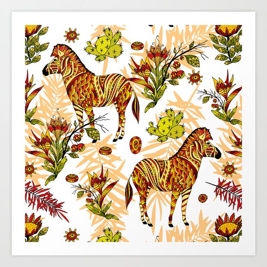 Zebras white pattern Art Print