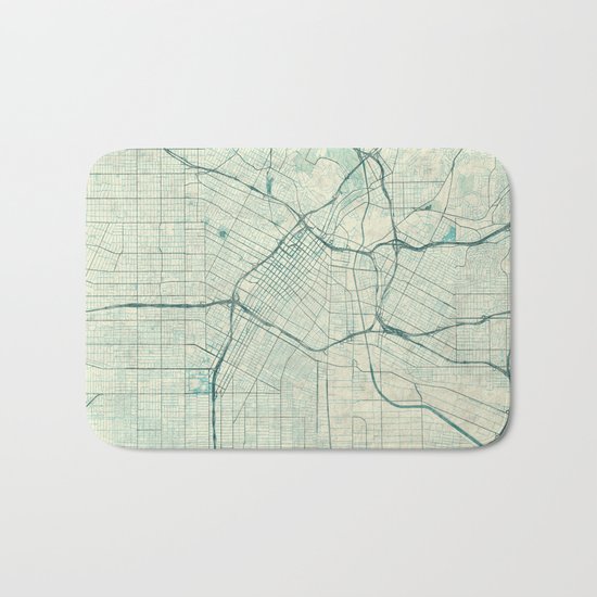 Los Angeles Map Blue Vintage Bath Mat