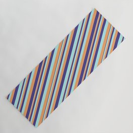 [ Thumbnail: Dark Slate Blue, Turquoise & Brown Colored Stripes/Lines Pattern Yoga Mat ]