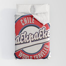 Chile backpacker world traveler logo. Duvet Cover