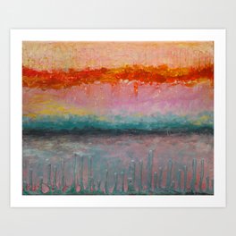 Fire Sunset vibrant mixed media abstract seascape Art Print