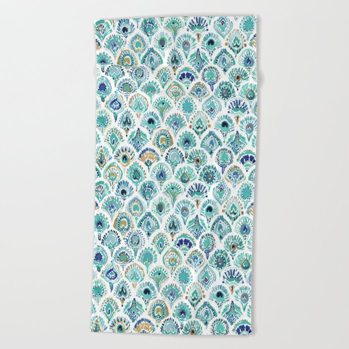 PEACOCK MERMAID Nautical Scales and Feathers Beach Towel