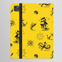 Yellow And Blue Silhouettes Of Vintage Nautical Pattern iPad Folio Case