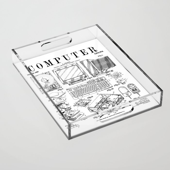 Computer Gamer Geek Vintage IT PC Hardware Patent Print Acrylic Tray