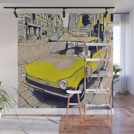 Old yellow vintage daf car in Milano Wall Mural