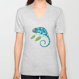 Colorful chameleons pattern dark V Neck T Shirt