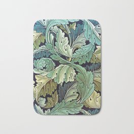 William Morris Herbaceous Acanthus green / blue Italian Laurel Acanthus Textile Floral Leaf Print  Bath Mat