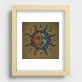 Vintage Celestial Mosaic Sun & Moon Recessed Framed Print