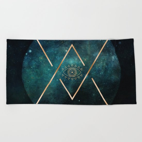Eye Moon Gold Geometric Tribal Bohemian Mandala Beach Towel