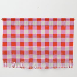 Pink and Ruby Red Gingham Plaid Retro Pattern Wall Hanging