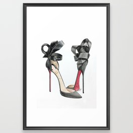 Red Sole Black Bow D'Orsay Pump Watercolor Framed Art Print