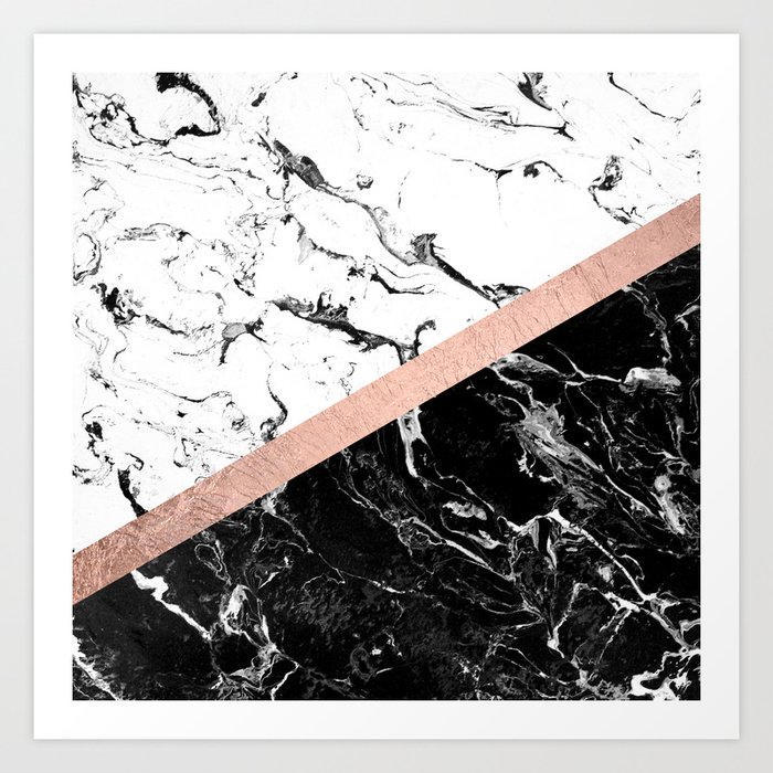 Modern Black White Marble Color Block Rose Gold Art Print By Girlytrend Society6 These white marble texture images work well in stationery and packaging design, websites the collection of marble backgrounds brings some of the most mesmerizing black and white marble try them for presenting your font or any other digital products — or use these soft gold marble. modern black white marble color block rose gold art print by girlytrend