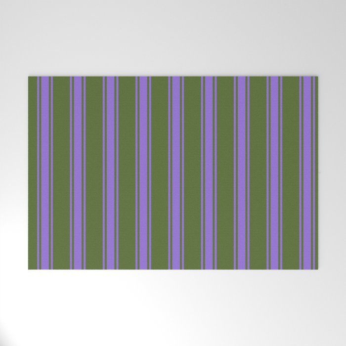Dark Olive Green and Purple Colored Lines Pattern Welcome Mat