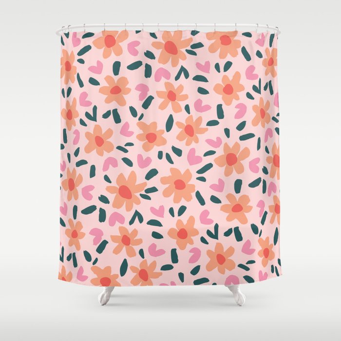 Floral love story - peach, coral, teal and pink Shower Curtain