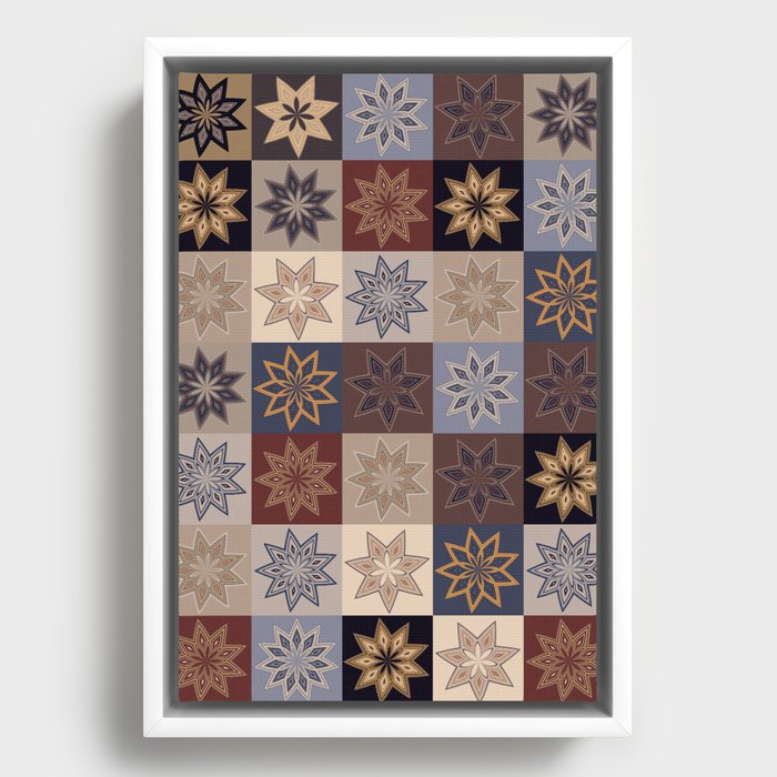 Rustic Patchwork Stars Pattern 3 Warm Tint Framed Canvas