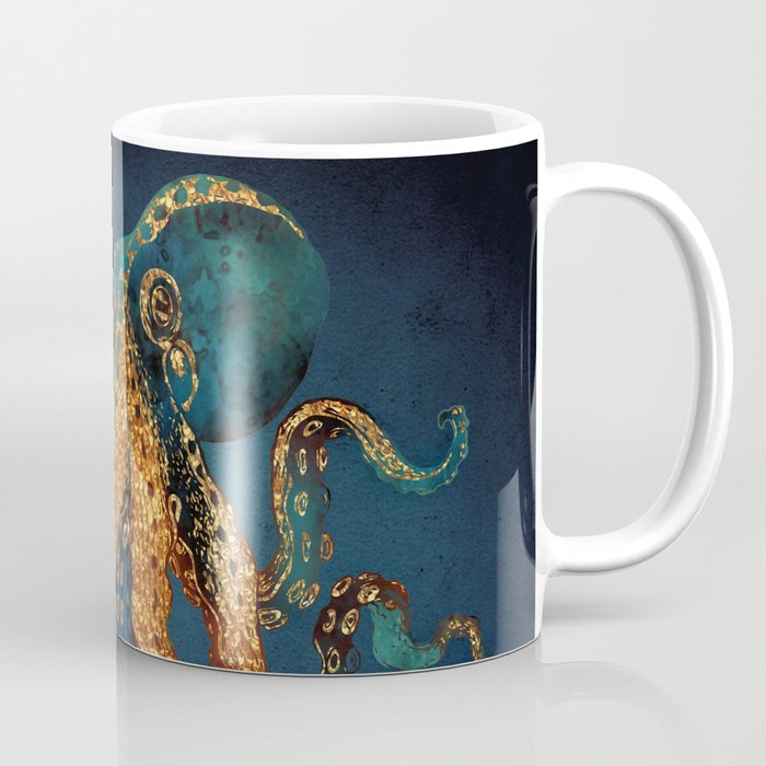Underwater Dream IV Kaffeebecher | Graphic-design, Digital, Aquarell, Tintenfisch, Marin, Cobalt, Blau, Navy, Indigo, Gold