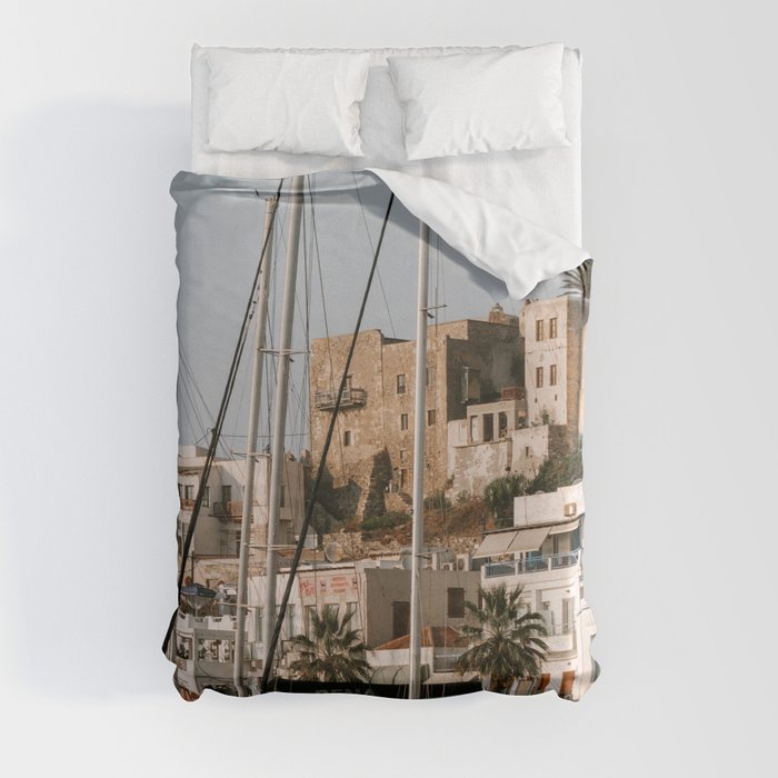 Greek Harbor with Sailing Boats | Cycladic Island of Naxos in the Mediterranean | Travel Photography Duvet Cover
