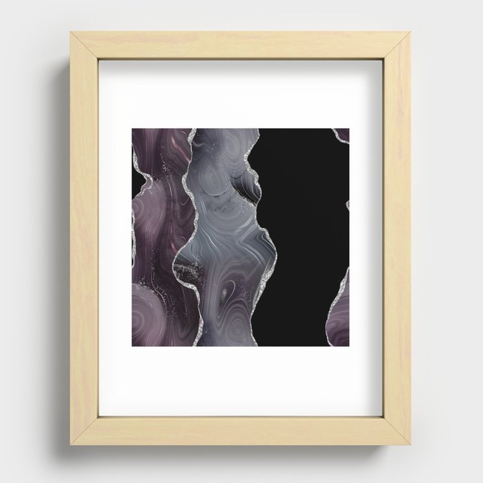 Black & Silver Glitter Agate Texture 02 Recessed Framed Print