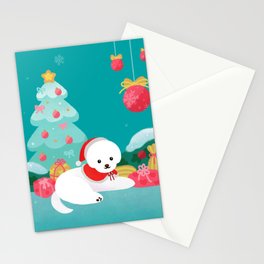 Christmas bichon frise 2 Stationery Card