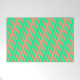 [ Thumbnail: Green & Light Salmon Colored Striped/Lined Pattern Welcome Mat ]