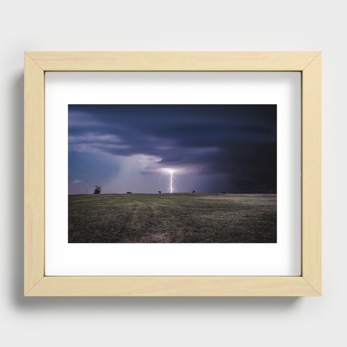 Bug Zapper - Lightning Strikes the Plains on a Stormy Night in Oklahoma Recessed Framed Print