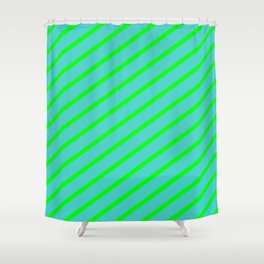 [ Thumbnail: Lime & Turquoise Colored Lines/Stripes Pattern Shower Curtain ]