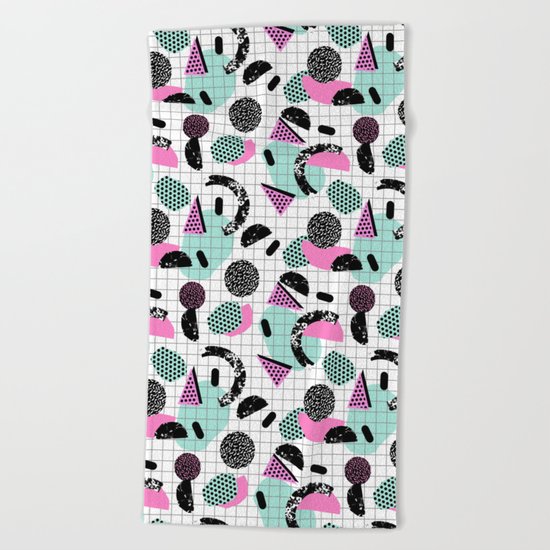Joshin - memphis throwback retro pop art geoemetric pattern print unique trendy gifts dorm college Beach Towel