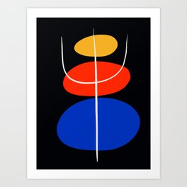 Abstract black minimal art with red yellow and blue Art Print