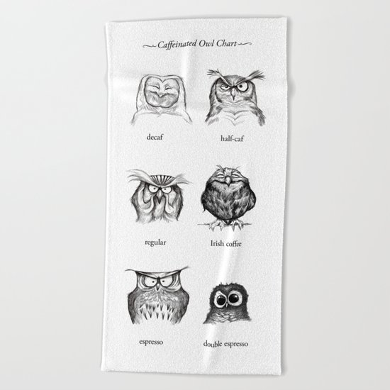 Caffeinated Owls Beach Towel