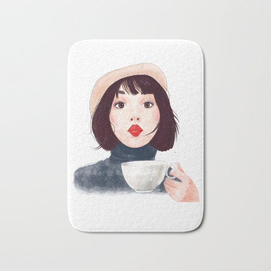 French woman with coffee Bath Mat