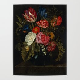 Maria van Oosterwijck "Flowers in a vase on a marble ledge" Poster