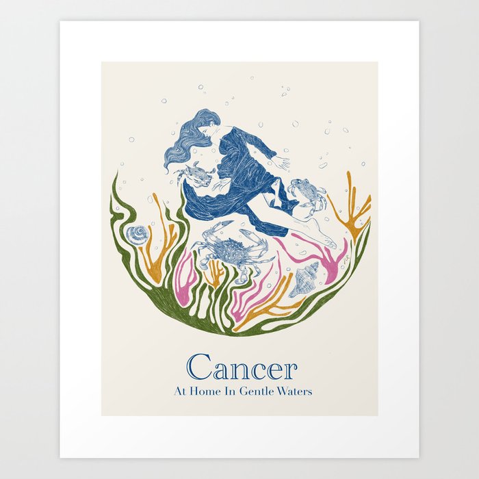 Cancer - At Home in Gentle Waters Art Print